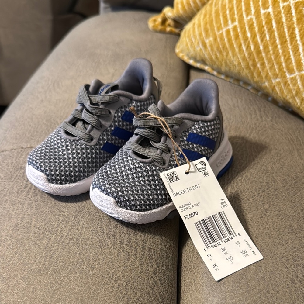 Adidas Gray and Blue Mesh Sneakers with Lace-Up Closure